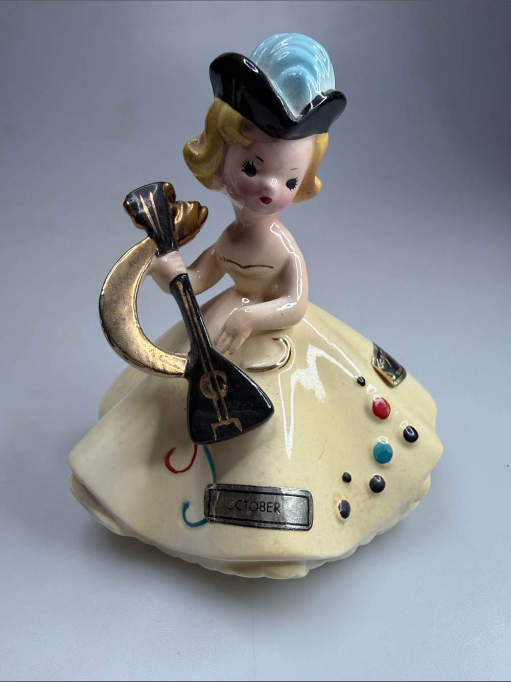 Vintage Ceramic Figurine Girl with Mandolin - Yellow Dress
